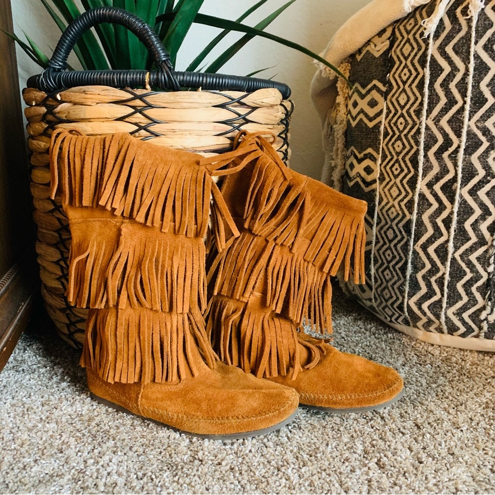 Minnetonka Triple Fringe Moccasin Boot